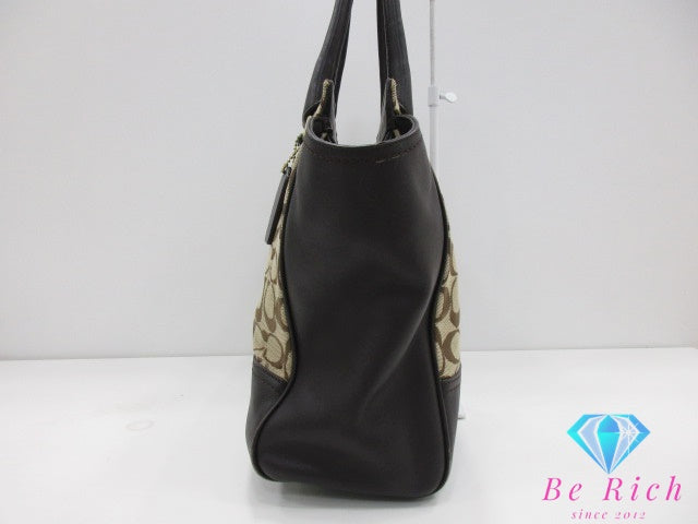 コーチ COACH トートバッグ シグネチャー キャンダス キャリーオール F25402 カーキ マホガニー ブラウン 茶 キャンバス レザー ロゴ ミニ ハンドバッグ ショルダーバッグ 鞄 candace  【中古】【送料無料】 bk9583