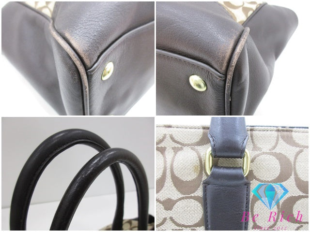 コーチ COACH トートバッグ シグネチャー キャンダス キャリーオール F25402 カーキ マホガニー ブラウン 茶 キャンバス レザー ロゴ ミニ ハンドバッグ ショルダーバッグ 鞄 candace  【中古】【送料無料】 bk9583