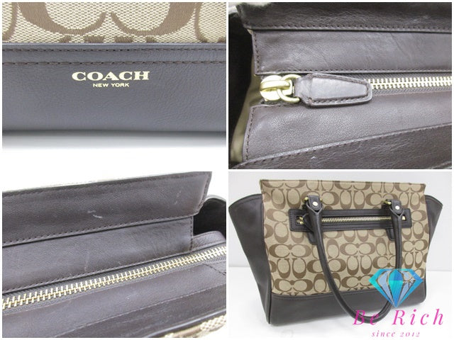 コーチ COACH トートバッグ シグネチャー キャンダス キャリーオール F25402 カーキ マホガニー ブラウン 茶 キャンバス レザー ロゴ ミニ ハンドバッグ ショルダーバッグ 鞄 candace  【中古】【送料無料】 bk9583