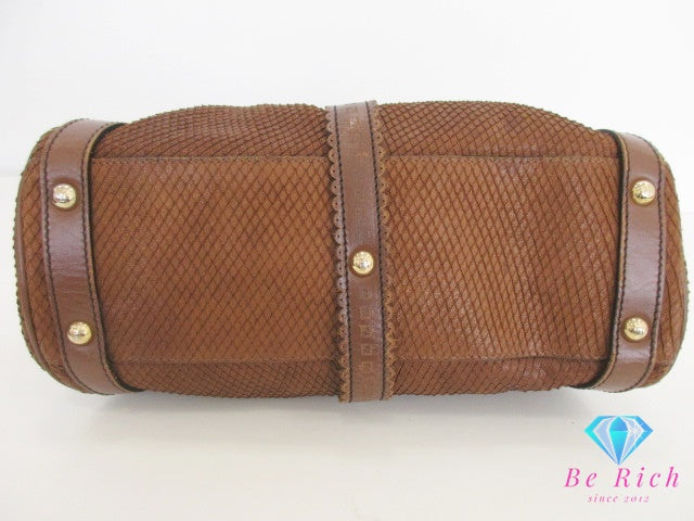 フェンディ FENDI ボルサ マジック ハンドバッグ 8BN143 パイソン 型押し ブラウン 茶 スエード レザー ロゴ ショルダーバッグ 鞄 【中古】【送料無料】 bk9585