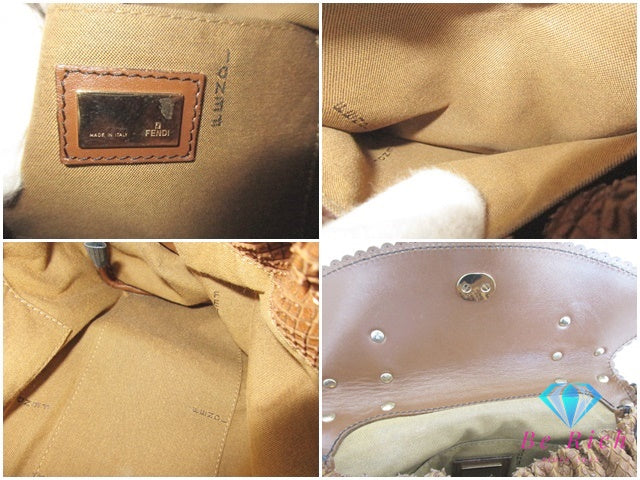 フェンディ FENDI ボルサ マジック ハンドバッグ 8BN143 パイソン 型押し ブラウン 茶 スエード レザー ロゴ ショルダーバッグ 鞄 【中古】【送料無料】 bk9585