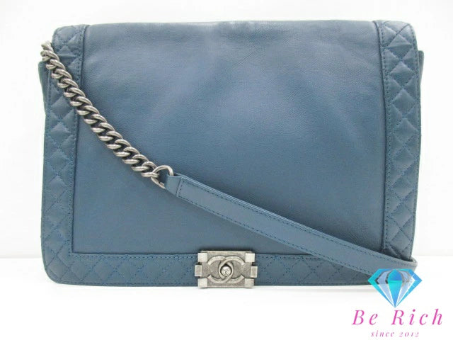 シャネル CHANEL ボーイシャネル チェーン ショルダーバッグ ネイビー 紺 シルバー 金具 レザー CC ココマーク ロゴ ハンドバッグ 肩掛け 斜め掛け 鞄 【中古】【送料無料】 bk9593