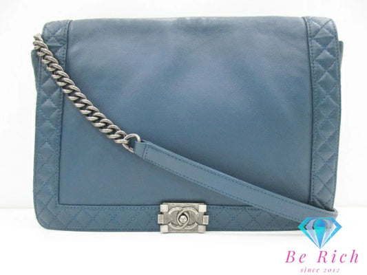 シャネル CHANEL ボーイシャネル チェーン ショルダーバッグ ネイビー 紺 シルバー 金具 レザー CC ココマーク ロゴ ハンドバッグ 肩掛け 斜め掛け 鞄 【中古】【送料無料】 bk9593