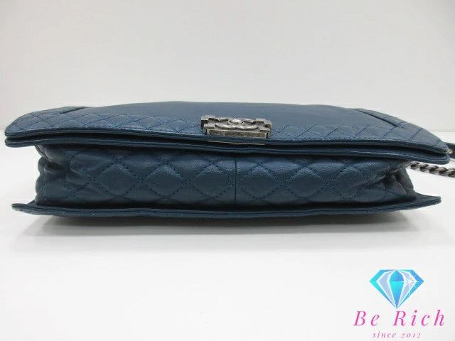 シャネル CHANEL ボーイシャネル チェーン ショルダーバッグ ネイビー 紺 シルバー 金具 レザー CC ココマーク ロゴ ハンドバッグ 肩掛け 斜め掛け 鞄 【中古】【送料無料】 bk9593