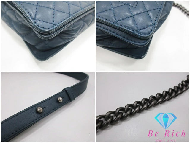 シャネル CHANEL ボーイシャネル チェーン ショルダーバッグ ネイビー 紺 シルバー 金具 レザー CC ココマーク ロゴ ハンドバッグ 肩掛け 斜め掛け 鞄 【中古】【送料無料】 bk9593
