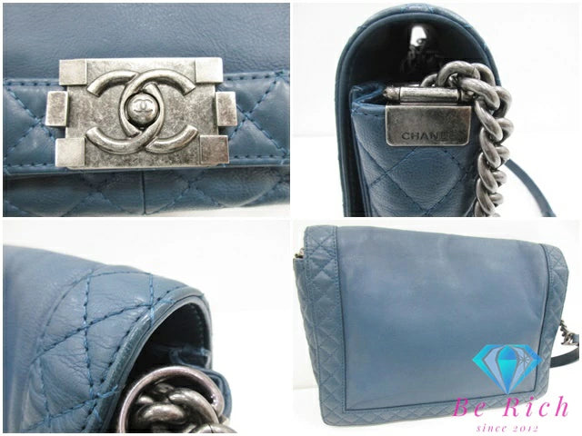 シャネル CHANEL ボーイシャネル チェーン ショルダーバッグ ネイビー 紺 シルバー 金具 レザー CC ココマーク ロゴ ハンドバッグ 肩掛け 斜め掛け 鞄 【中古】【送料無料】 bk9593