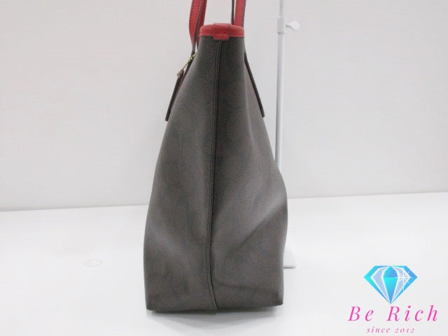 コーチ COACH シグネチャー トートバッグ F36876  茶 ダーク ブラウン 赤 レッド PVC レザー ロゴ ショルダーバッグ ハンドバッグ  【中古】【送料無料】 bk9595