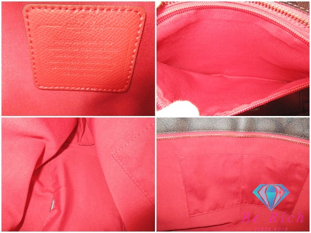 コーチ COACH シグネチャー トートバッグ F36876  茶 ダーク ブラウン 赤 レッド PVC レザー ロゴ ショルダーバッグ ハンドバッグ  【中古】【送料無料】 bk9595