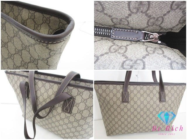 グッチ GUCCI トートバッグ 211137 GG プラス ブラウン ベージュ 茶 PVC レザー ロゴ ショルダーバッグ ハンドバッグ 鞄 スプリーム  【中古】【送料無料】 bk9612
