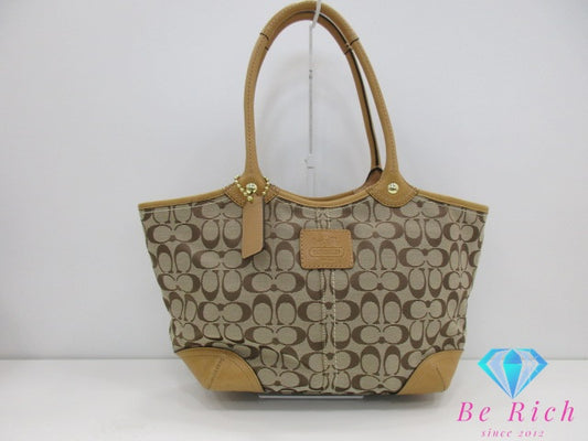 コーチ COACH ブリーカー シグネチャー トートバッグ F12369 カーキ ベージュ キャンバス レザー ロゴ ショルダーバッグ ハンドバッグ 鞄  【中古】【送料無料】 bk9614