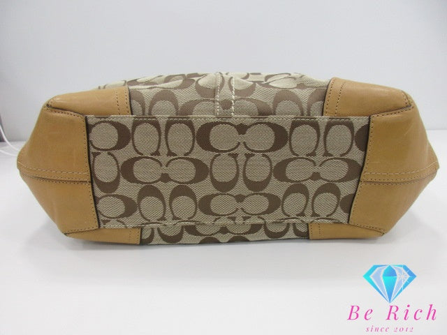 コーチ COACH ブリーカー シグネチャー トートバッグ F12369 カーキ ベージュ キャンバス レザー ロゴ ショルダーバッグ ハンドバッグ 鞄  【中古】【送料無料】 bk9614