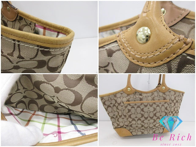 コーチ COACH ブリーカー シグネチャー トートバッグ F12369 カーキ ベージュ キャンバス レザー ロゴ ショルダーバッグ ハンドバッグ 鞄  【中古】【送料無料】 bk9614