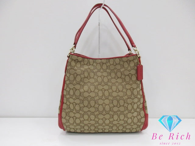 コーチ COACH フィービー ワン ショルダーバッグ F36424 シグネチャー ベージュ 赤 レッド キャンバス レザー ロゴ ハンドバッグ 鞄 【中古】【送料無料】 bk9616