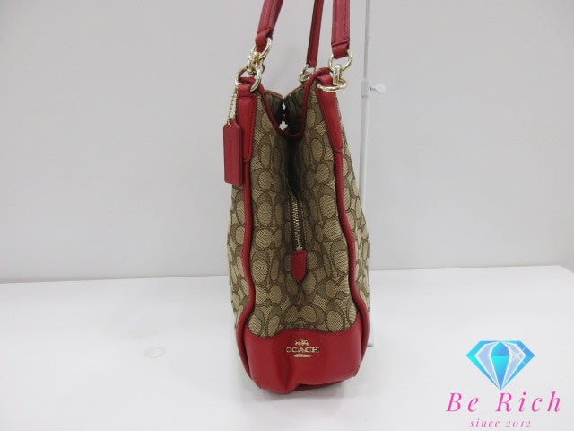 コーチ COACH フィービー ワン ショルダーバッグ F36424 シグネチャー ベージュ 赤 レッド キャンバス レザー ロゴ ハンドバッグ 鞄 【中古】【送料無料】 bk9616