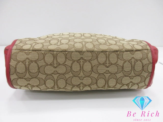 コーチ COACH フィービー ワン ショルダーバッグ F36424 シグネチャー ベージュ 赤 レッド キャンバス レザー ロゴ ハンドバッグ 鞄 【中古】【送料無料】 bk9616