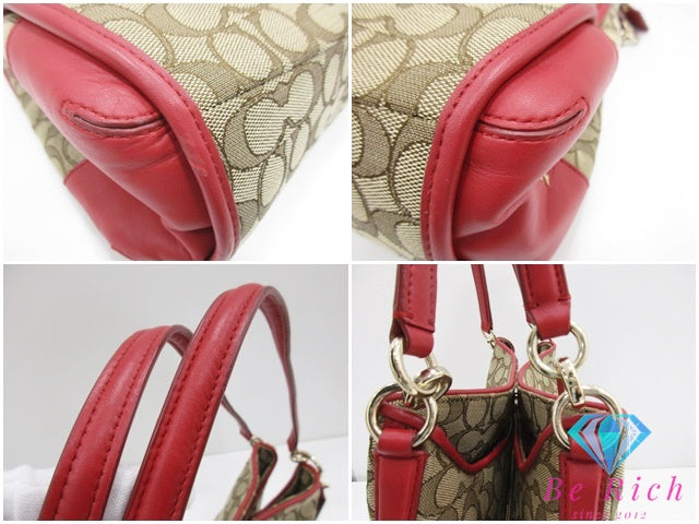 コーチ COACH フィービー ワン ショルダーバッグ F36424 シグネチャー ベージュ 赤 レッド キャンバス レザー ロゴ ハンドバッグ 鞄 【中古】【送料無料】 bk9616