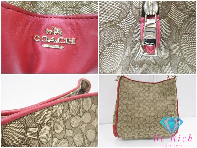 コーチ COACH フィービー ワン ショルダーバッグ F36424 シグネチャー ベージュ 赤 レッド キャンバス レザー ロゴ ハンドバッグ 鞄 【中古】【送料無料】 bk9616