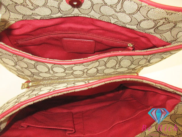 コーチ COACH フィービー ワン ショルダーバッグ F36424 シグネチャー ベージュ 赤 レッド キャンバス レザー ロゴ ハンドバッグ 鞄 【中古】【送料無料】 bk9616