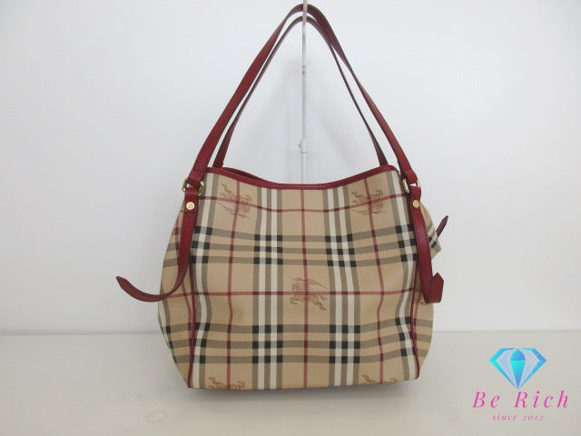 バーバリー BURBERRY ショルダーバッグ 3799356 ベージュ レッド 赤 ノバ チェック PVC レザー ロゴ トートバッグ ハンドバッグ ポーチ 肩掛け 鞄 【中古】【送料無料】 bk9620