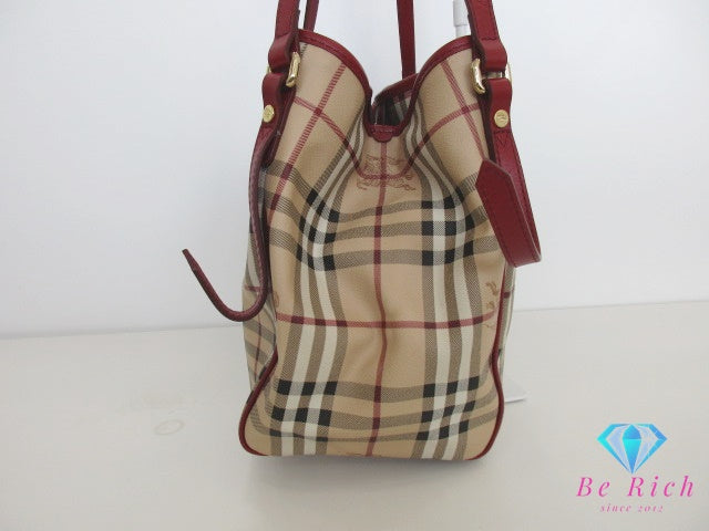 バーバリー BURBERRY ショルダーバッグ 3799356 ベージュ レッド 赤 ノバ チェック PVC レザー ロゴ トートバッグ ハンドバッグ ポーチ 肩掛け 鞄 【中古】【送料無料】 bk9620
