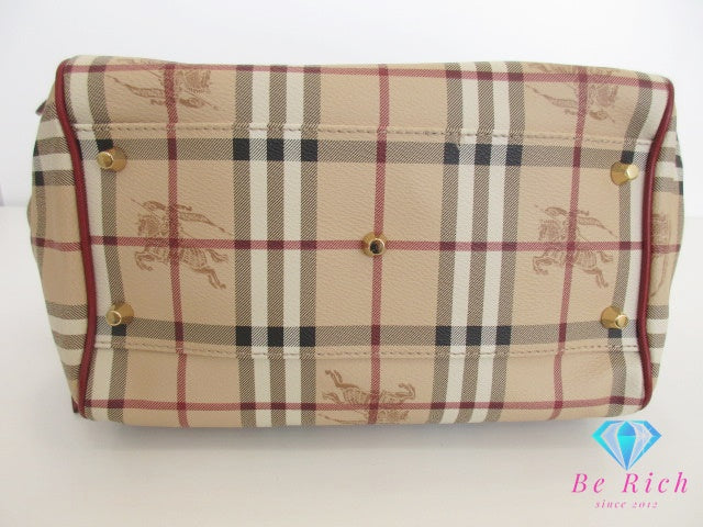バーバリー BURBERRY ショルダーバッグ 3799356 ベージュ レッド 赤 ノバ チェック PVC レザー ロゴ トートバッグ ハンドバッグ ポーチ 肩掛け 鞄 【中古】【送料無料】 bk9620
