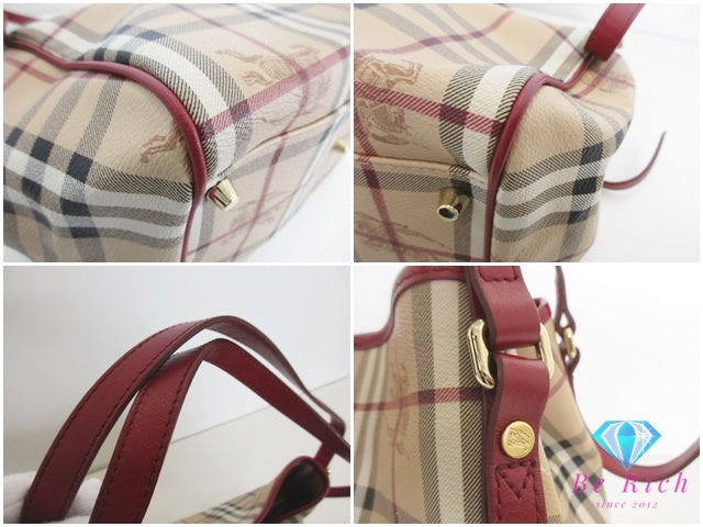 バーバリー BURBERRY ショルダーバッグ 3799356 ベージュ レッド 赤 ノバ チェック PVC レザー ロゴ トートバッグ ハンドバッグ ポーチ 肩掛け 鞄 【中古】【送料無料】 bk9620