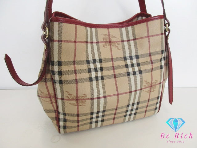 バーバリー BURBERRY ショルダーバッグ 3799356 ベージュ レッド 赤 ノバ チェック PVC レザー ロゴ トートバッグ ハンドバッグ ポーチ 肩掛け 鞄 【中古】【送料無料】 bk9620