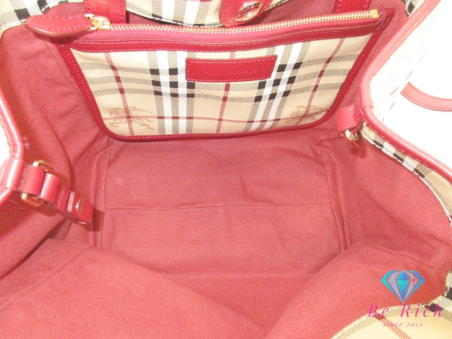 バーバリー BURBERRY ショルダーバッグ 3799356 ベージュ レッド 赤 ノバ チェック PVC レザー ロゴ トートバッグ ハンドバッグ ポーチ 肩掛け 鞄 【中古】【送料無料】 bk9620