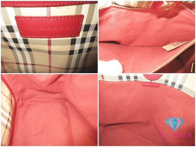 バーバリー BURBERRY ショルダーバッグ 3799356 ベージュ レッド 赤 ノバ チェック PVC レザー ロゴ トートバッグ ハンドバッグ ポーチ 肩掛け 鞄 【中古】【送料無料】 bk9620