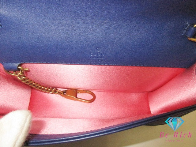 美品 グッチ GUCCI GG マーモント ベルベット スモール チェーン ショルダーバッグ 488426 ブルー 青 レザー ロゴ ミニ ポシェット キルティング ハンドバッグ クロスボディ 鞄 【中古】【送料無料】bk9632