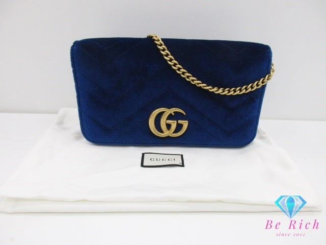 美品 グッチ GUCCI GG マーモント ベルベット スモール チェーン ショルダーバッグ 488426 ブルー 青 レザー ロゴ ミニ ポシェット キルティング ハンドバッグ クロスボディ 鞄 【中古】【送料無料】bk9632