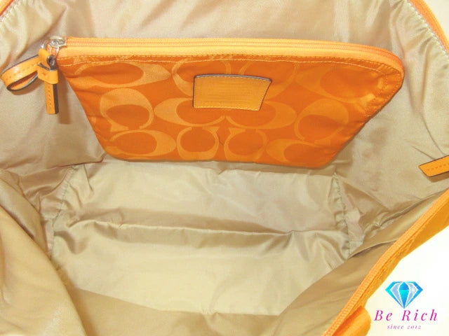 コーチ トートバッグ F77321 シグネチャー オレンジ ナイロン ポーチ 付 ショルダーバッグ COACH 【中古】【送料無料】 bk9639