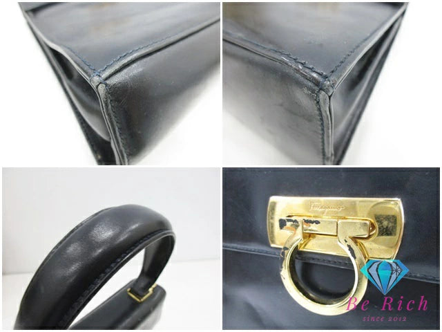 フェラガモ Salvatore Ferragamo ガンチーニ 2way ハンドバッグ ショルダーバッグ 0212193 黒 ブラック レザー ロゴ 鞄 パーティ フォーマル  【中古】【送料無料】 bk9646