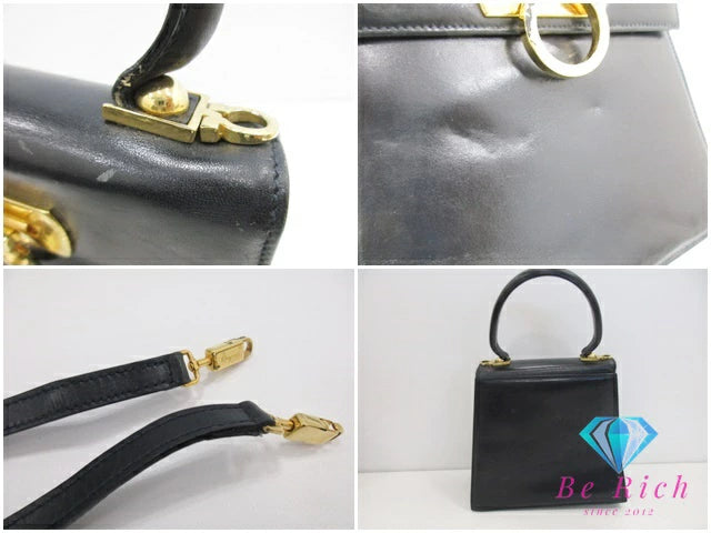 フェラガモ Salvatore Ferragamo ガンチーニ 2way ハンドバッグ ショルダーバッグ 0212193 黒 ブラック レザー ロゴ 鞄 パーティ フォーマル  【中古】【送料無料】 bk9646