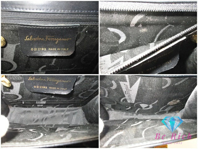 フェラガモ Salvatore Ferragamo ガンチーニ 2way ハンドバッグ ショルダーバッグ 0212193 黒 ブラック レザー ロゴ 鞄 パーティ フォーマル  【中古】【送料無料】 bk9646