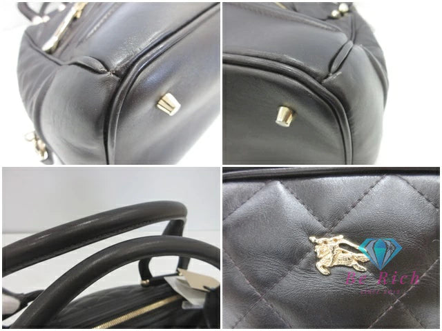 バーバリー BURBERRY キルティング ハンドバッグ ブラック 黒 レザー ロゴ トートバッグ 手提げ 鞄 【中古】【送料無料】 bk9655