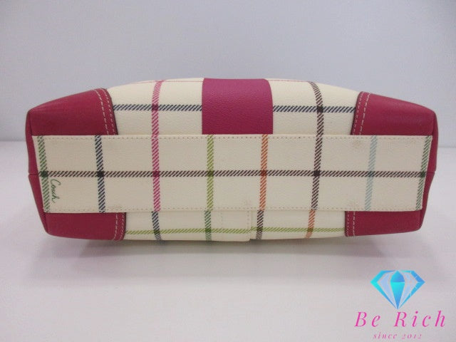 コーチ COACH トートバッグ 12220 ヘリテージ ストライプ タッターソール トート アイボリー ピンク ロゴ PVC レザー 肩掛け ハンドバッグ ショッパー 鞄  【中古】【送料無料】 bk9661