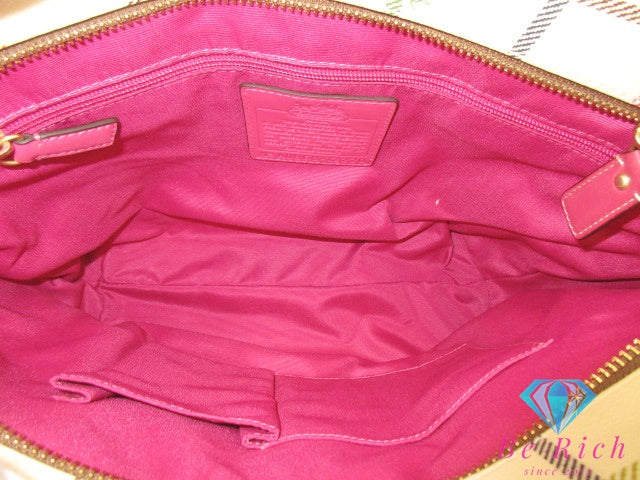 コーチ COACH トートバッグ 12220 ヘリテージ ストライプ タッターソール トート アイボリー ピンク ロゴ PVC レザー 肩掛け ハンドバッグ ショッパー 鞄  【中古】【送料無料】 bk9661