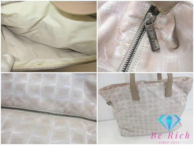 シャネル CHANEL ニュー トラベル ライン トート TGM A15826 ベージュ ゴールド ジャガード ナイロン レザー ココ マーク CC ロゴ トートバッグ ハンドバッグ ショルダーバッグ  【中古】【送料無料】 bk9671