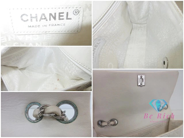 シャネル CHANEL チェーン ショルダーバッグ  A30051ラム スキン ホワイト 白 シルバー 金具 フラワー ステッチ ココマーク CC ロゴ 鞄 【中古】【送料無料】 bk9728