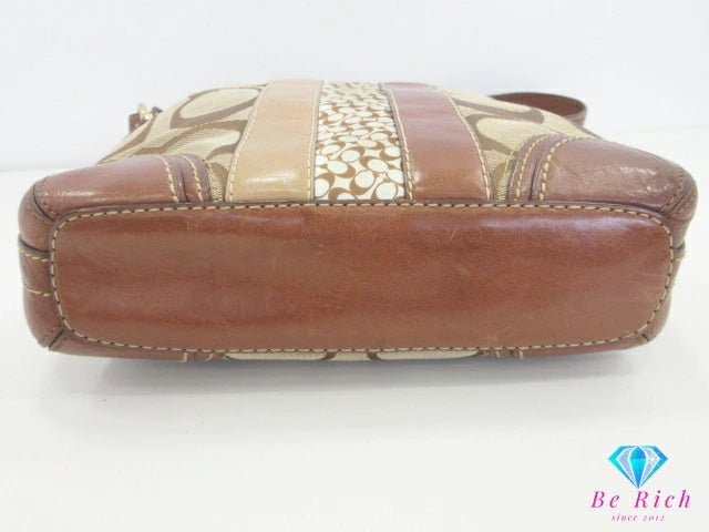 コーチ COACH ショルダーバッグ 10542 ハンプトンズ シグネチャー ストライプ ミディアム ダッフル ロゴ 肩掛け 斜め掛け 鞄 【中古】【送料無料】 bk9736