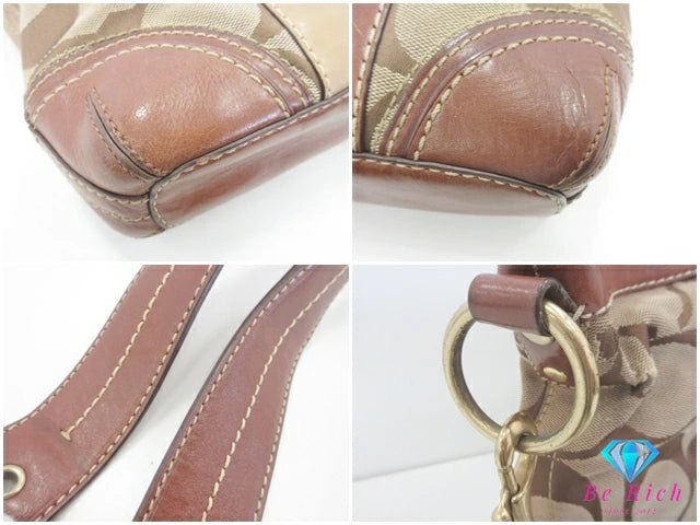 コーチ COACH ショルダーバッグ 10542 ハンプトンズ シグネチャー ストライプ ミディアム ダッフル ロゴ 肩掛け 斜め掛け 鞄 【中古】【送料無料】 bk9736