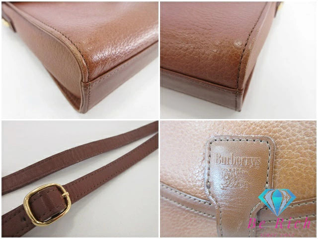 バーバリー BURBERRY  ショルダーバッグ ポシェット 茶 ブラウン レザー チェック ロゴ ミニ ショルダー Burberrys【中古】【送料無料】 bk9756