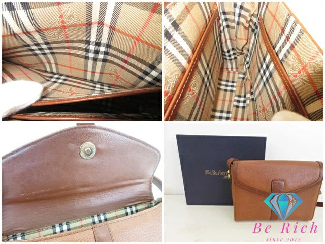 バーバリー BURBERRY  ショルダーバッグ ポシェット 茶 ブラウン レザー チェック ロゴ ミニ ショルダー Burberrys【中古】【送料無料】 bk9756
