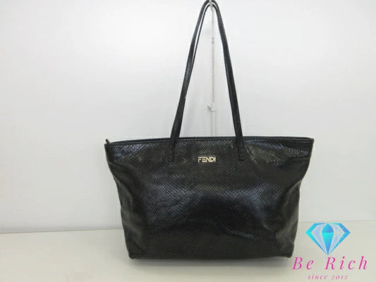 フェンディ FENDI トートバッグ ショルダーバッグ 8BH198 ブラック 黒 パイソン 型押し レザー ロゴ ハンドバッグ 鞄  【中古】【送料無料】 bk9757