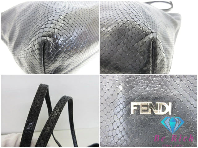フェンディ FENDI トートバッグ ショルダーバッグ 8BH198 ブラック 黒 パイソン 型押し レザー ロゴ ハンドバッグ 鞄  【中古】【送料無料】 bk9757