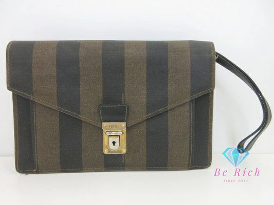 フェンディ FENDI セカンドバッグ クラッチバッグ ペカン ブラック 黒 ブラウン 茶 PVC レザー 手持ち 鞄 【中古】【送料無料】 bk9795