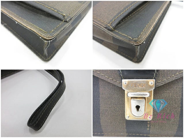 フェンディ FENDI セカンドバッグ クラッチバッグ ペカン ブラック 黒 ブラウン 茶 PVC レザー 手持ち 鞄 【中古】【送料無料】 bk9795