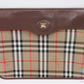バーバリー BURBERRY クラッチバッグ ポーチ FKO-01 ノバ チェック ブラウン ベージュ キャンバス レザー ロゴ セカンドバッグ ファイルバッグ 手持ち 鞄  【中古】【送料無料】 bk9811