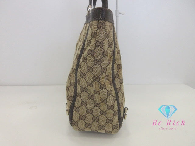 グッチ GUCCI GG トートバッグ 141472 ブラウン キャンバス レザー 肩掛け ハンドバッグ ショルダーバッグ【中古】【送料無料】bk9859